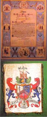 Address from the building trades of Limerick tothe Mayor, A. Hall, 1875. (COURTESY OF THE LiMERICK CiVIC MUSEUM) A slater's apron. (COURTESY OF THE LIMERICK CiVIC MUSEUM)