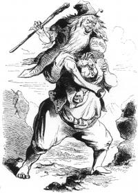 John Bull and Paddy. (PUPPET SHOW).This January 1849 cartoon depicts 'John Bull' (England) on the brink of throwing off his ungrateful and troublesome Irish burden.