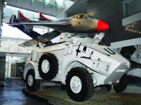 Panhard M3 armoured personnel carrier, currently used by Irish troops on UN duty, with a de Havilland DH 115 Vampire ‘flying’ overhead.(All images, National Museum of Ireland)