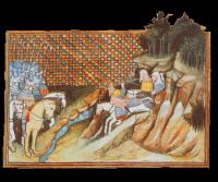 The forces of Art Mac Murchada sally forth from a ‘wild’ mountain landscape to engage the ‘disciplined’ ranks of the earl of Gloucester—a stereotypical image of the clash of two cultures as depicted by Jean Creton, a Frenchman who accompanied Richard II’s expedition to Ireland in 1399. (British Library)