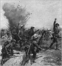 The Charge of the Ulster Division, Somme, 1st July, 1916[detail] by J. Prinsep Beadle. (Belfast City Council)