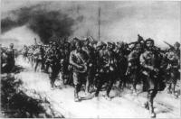 'The return of the Dublins and Munsters from the victory of Ginchy.' (Illustrated London News)