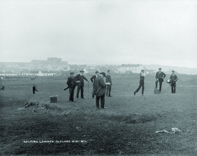 Alexander Shaw (centre), a director of the Waterford, Limerick and Western Railway, was active in the Irish Industrial Movement and helped found Lahinch Golf Club, pictured here in the early twentieth century. (National Photographic Archive)