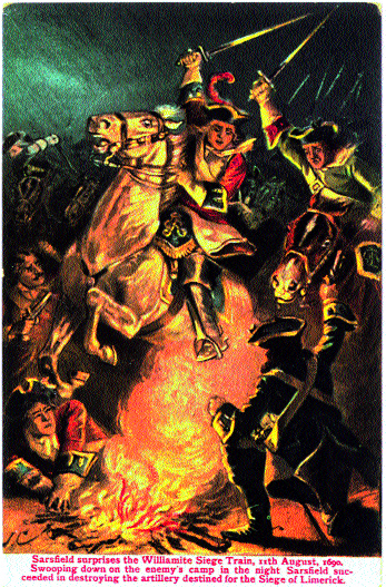 ‘Sarsfield surprises the Williamite siege train, 11th August, 1690'.