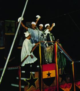 President Kwame Nkrumah (right) celebrates Ghanaian independence at the Polo Grounds, Accra, in March 1957.