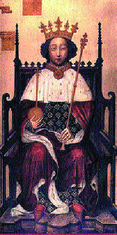 Although popularly referred to as ‘the coronation portrait', this was in fact painted c. 1395, when Richard II adopted the invented armorial bearings of Edward the Confessor as his own. (Westminster Hall)