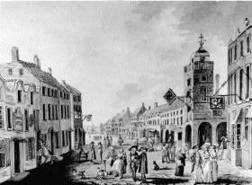 High Street, Belfast—Russell was invited to join several political clubs, in which he met the town’s radical Presbyterian merchants and manufacturers.