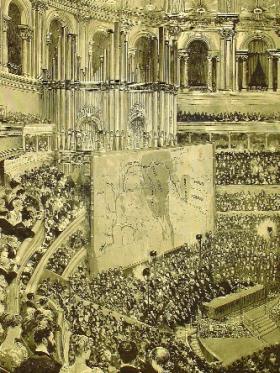 African studies, nineteenth-century style—‘Mr Stanley at the Albert Hall. The explorer lecturing before the Royal Geographical Society’. (The Graphic, 10 May 1890)