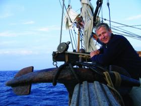 Presenter and producer Antaíne Ó Donnaile on board the Earl of Pembroke.