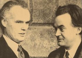 The expert witnesses outside the Four Courts—for the defence Professor Robin Dudley Edwards (left), University College Dublin, and for the plaintiffs Professor Theo Moody (right), Trinity College, Dublin. (James McGuire)