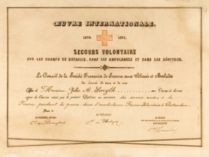 War certificate of service and Franco-Prussian War medal (above) of J.A. Smyth. (NMI)