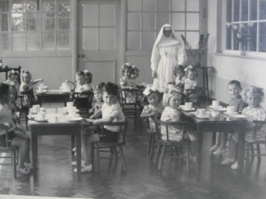 The tea room of the Sean Ross Abbey mother-and-baby home, Roscrea, Co. Tipperary, c. 1960s. (Brian Lockier/Adoption Rights Alliance) 