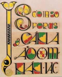 The first folio of a modern text of Cáin Adomnáin inscribed by Margaret Maher for the Birr 697 Celebration in 1997. (Mike Davis/Birr 1300 Committee)