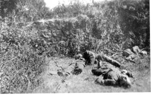 The bodies of four British soldiers—Harold Daker, Henry Morris, Alfred Camm and Albert Powell—abducted and executed by the IRA hours before the truce came into effect at noon on 11 July 1921. (Imperial War Museum)