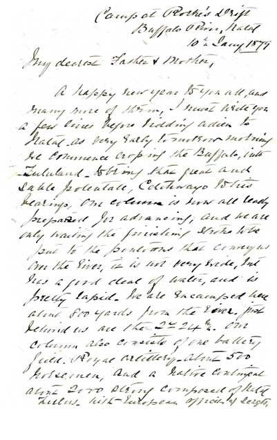 Capt. Wardell’s last letter to his parents, written from the camp at Rorke’s Drift. (Maynooth University Library)