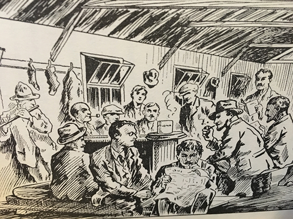 Above: Recreation inside the huts at Frongoch. (W.J. Brennan-Whitmore, With the Irish in Frongoch [1917])